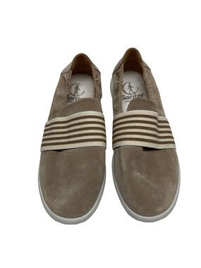 Ganter Gabby Slip on Trainer Shoes Womens 7.5 G Beige White Suede Stripe Comfort